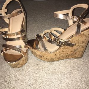 rose gold strappy wedges